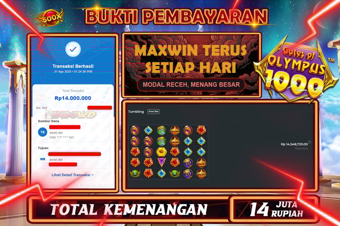INDOWD JACKPOT SLOT GATES OF OLYMPUS 1000 Rp14.000.000,- LUNAS