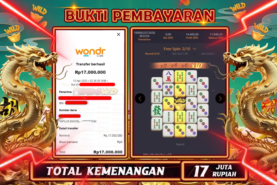 INDOWD JACKPOT SLOT MAHJONG WAYS 2 Rp17.000.000,- LUNAS
