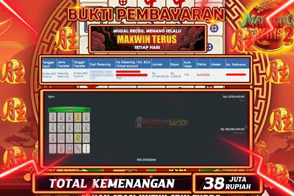 INDOWD JACKPOT SLOT MAHJONG WINS  2 Rp.38.000.000,- LUNAS