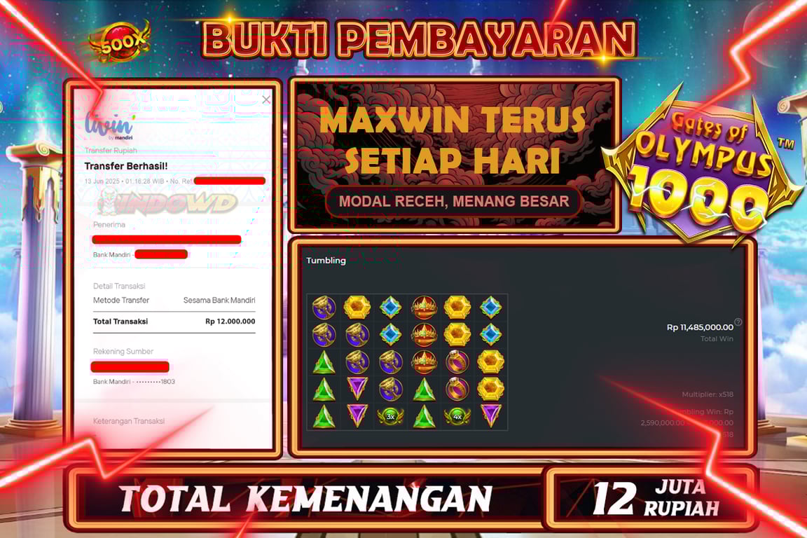 INDOWD JACKPOT SLOT GATES OF OLYMPUS 1000 Rp12.000.000,- LUNAS