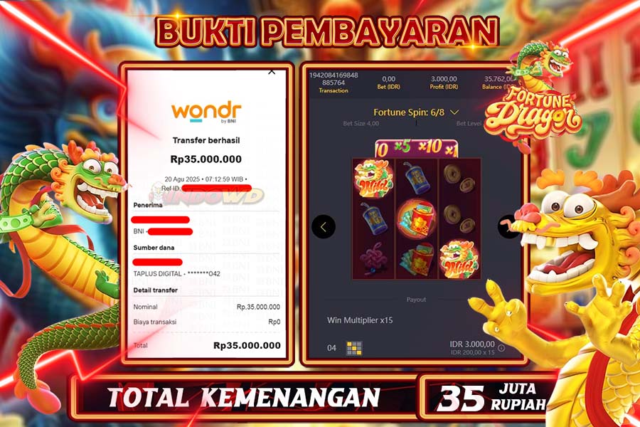 INDOWD JACKPOT SLOT DRAGON FORTUNE Rp35.000.000,- LUNAS