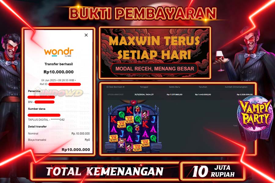 INDOWD JACKPOT SLOT VAMPY PARTY Rp10.000.000,- LUNAS