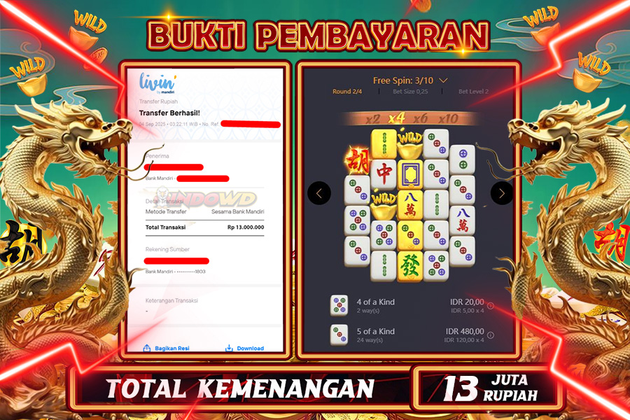 INDOWD JACKPOT SLOT MAHJONG WAYS 2 Rp13.000.000,- LUNAS