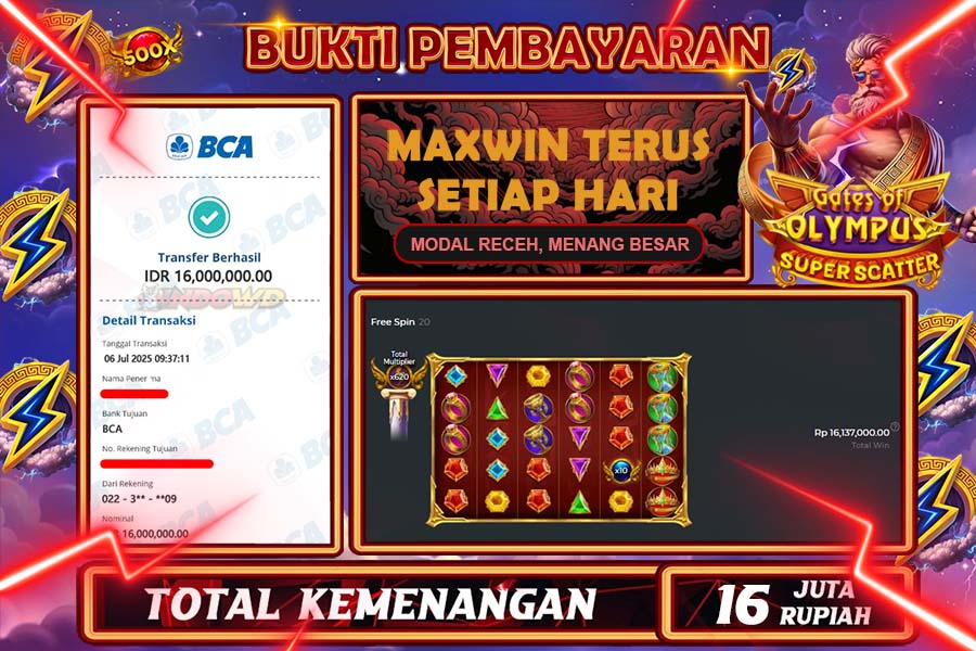 INDOWD JACKPOT SLOT GATES OF OLYMPUS SUPER Rp16.000.000,- LUNAS