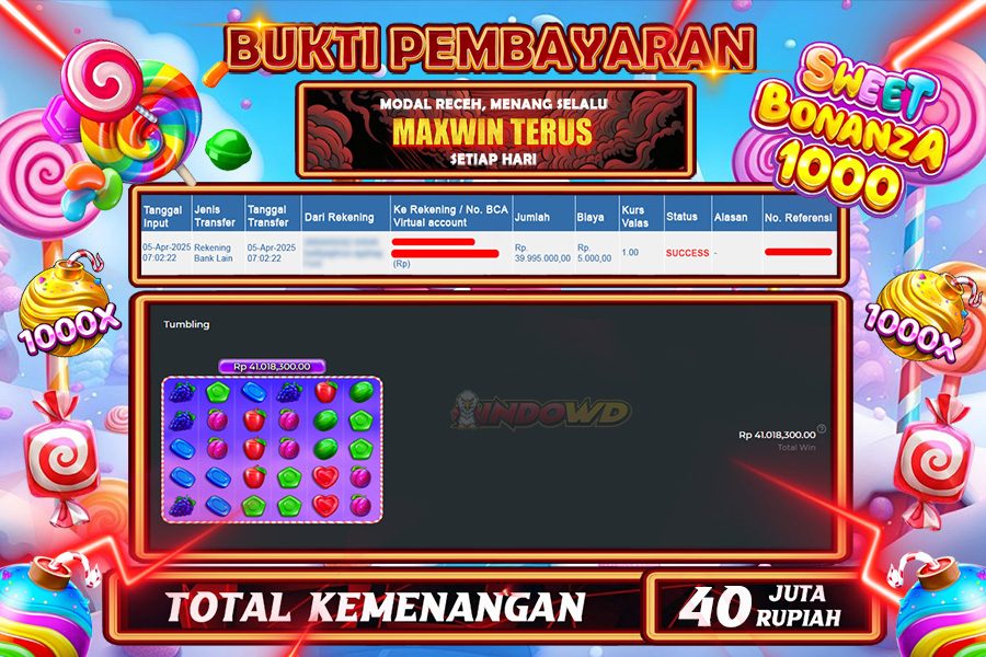 INDOWD JACKPOT SLOT SWEET BONANZA 1000 Rp41.000.000,- LUNAS