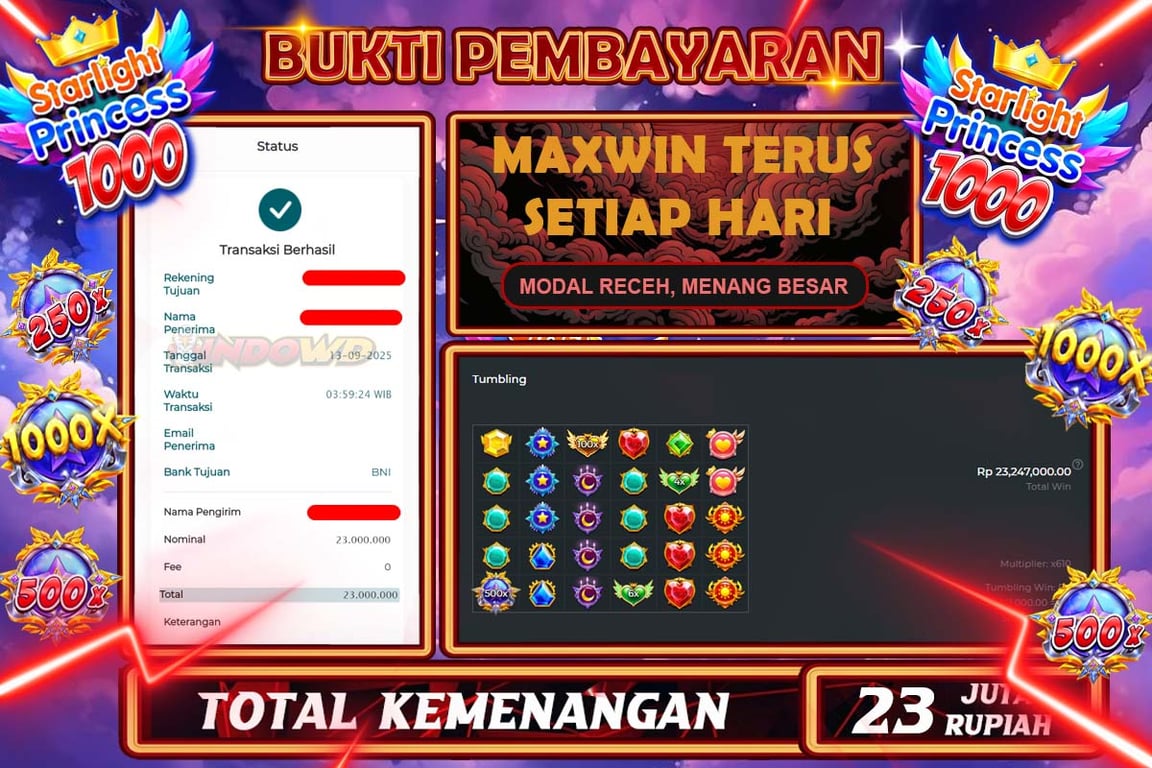 INDOWD JACKPOT SLOT STARLIGHT PRINCES 1000 Rp23.000.000,- LUNAS