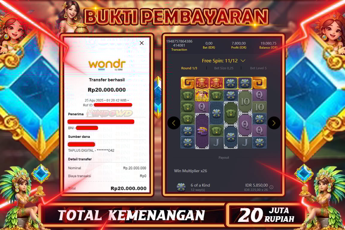 INDOWD JACKPOT SLOT TREASURES OF AZTEC Rp20.000.000,- LUNAS