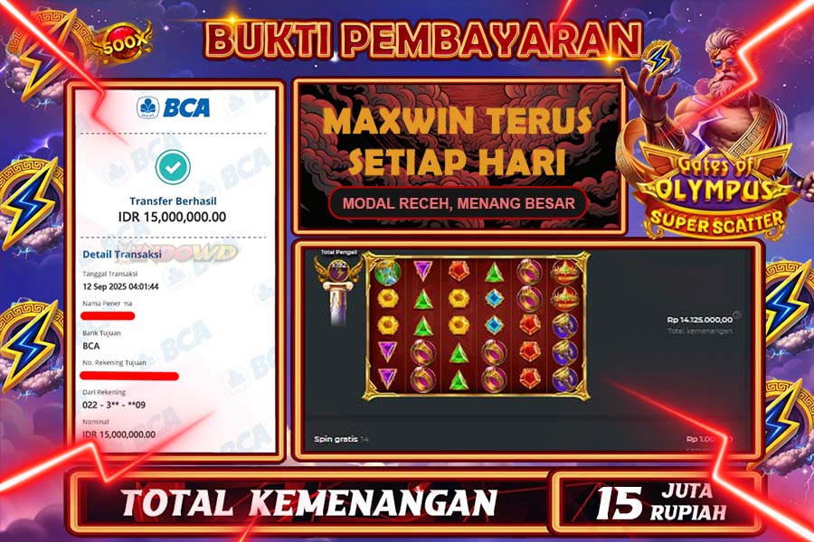 INDOWD JACKPOT SLOT GATE OF OLYMPUS SUPER SCATTER Rp15.000.000,- LUNAS