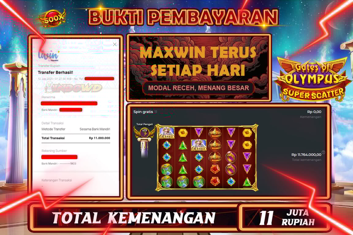 INDOWD JACKPOT SLOT GATES OF OLYMPUS SUPER SCATTER Rp11.000.000,- LUNAS