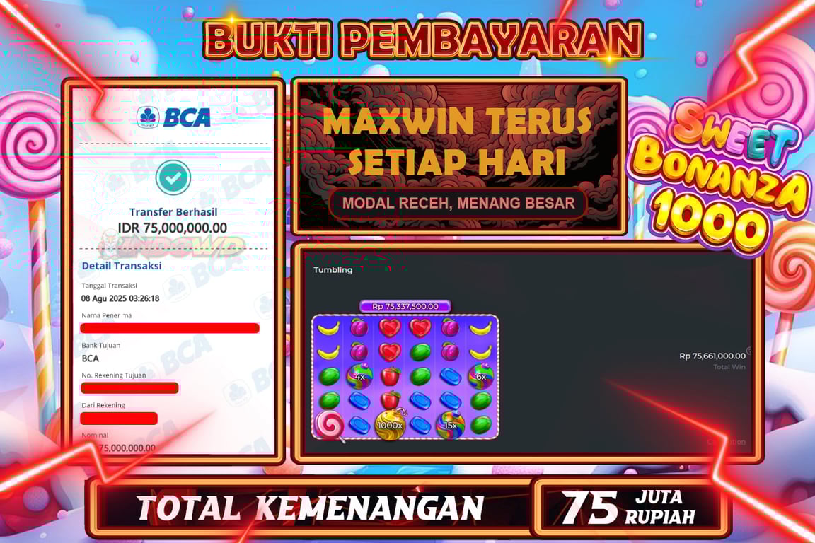 INDOWD JACKPOT SLOT SWEET BONANZA 1000 Rp75.000.000,- LUNAS