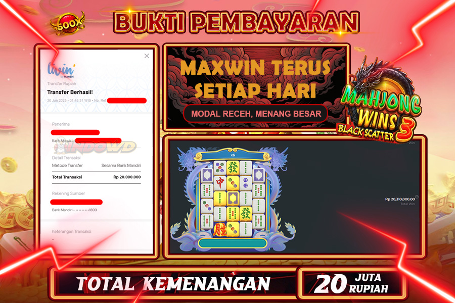 INDOWD JACKPOT SLOT MAHJONG WING 3 BLACK SCATTER Rp20.000.000,- LUNAS