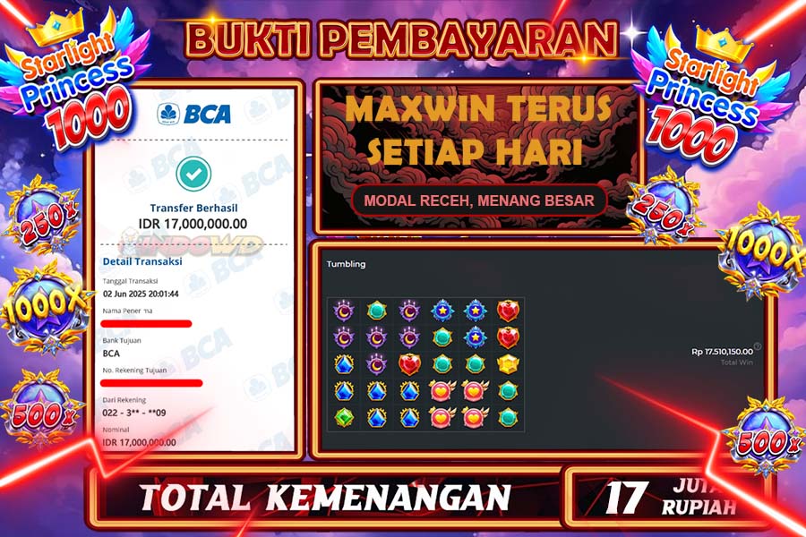 INDOWD JACKPOT SLOT STARLIGHT PRINCES 1000 Rp17.000.000,- LUNAS