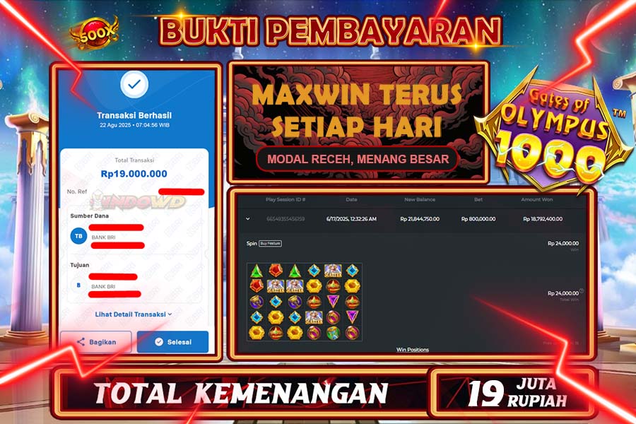 INDOWD JACKPOT SLOT GATES OF OLYMPUS 1000 Rp19.000.000,- LUNAS