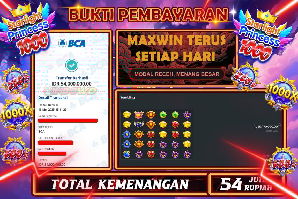 INDOWD JACKPOT SLOT STARLIGHT PRINCESS 1000 Rp54.000.000,- LUNAS