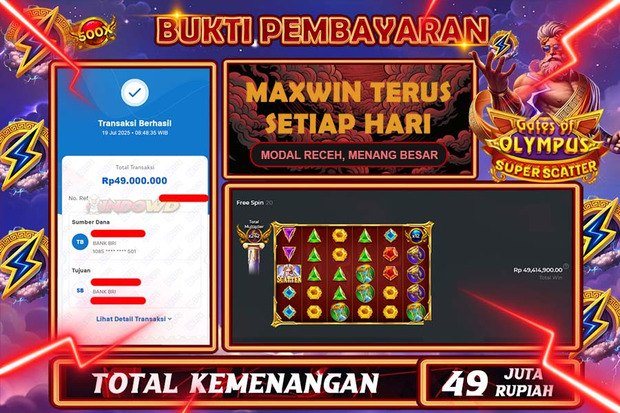 INDOWD JACKPOT SLOT GATES OF OLYMPUS SUPER Rp49.000.000,- LUNAS
