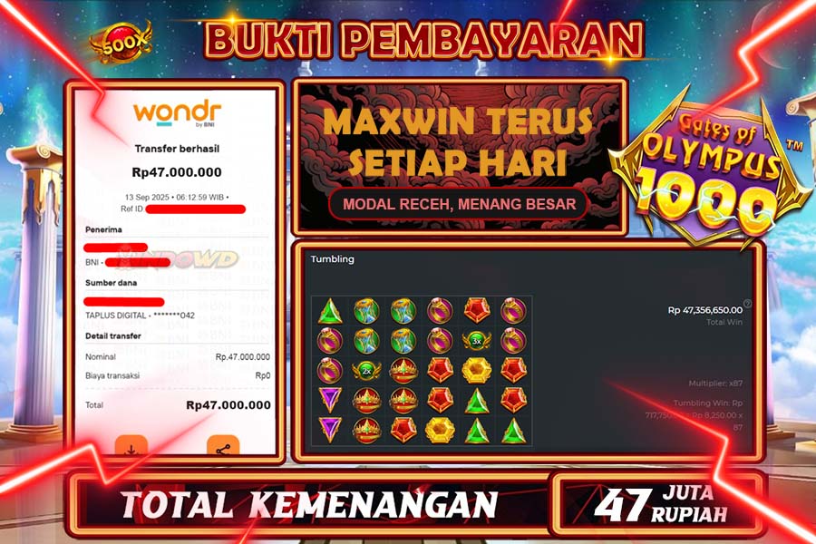 INDOWD JACKPOT SLOT GATE OF OLYMPUS 1000 Rp47.000.000,- LUNAS