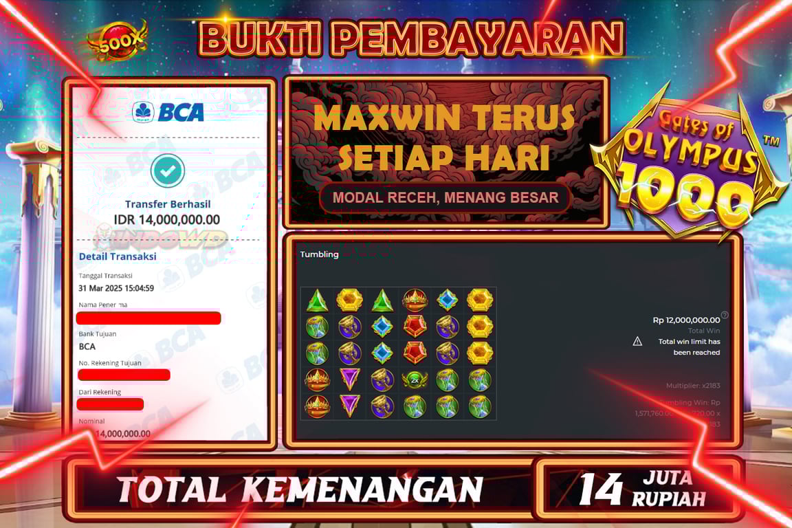 INDOWD JACKPOT SLOT GATES OF OLYMPUS 1000 Rp.14.000.000,- LUNAS