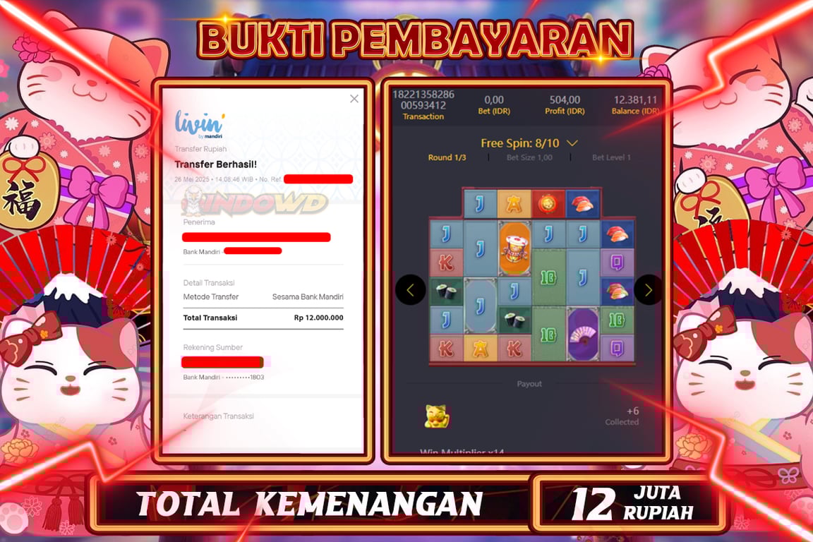 INDOWD JACKPOT SLOT LUCKY NEKO Rp12.000.000,- LUNAS