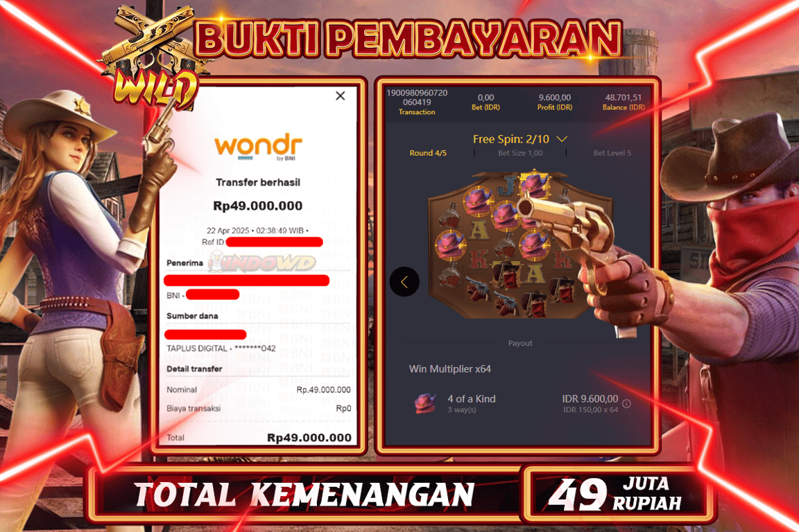 INDOWD JACKPOT SLOT WILD BOUNTY Rp49.000.000,- LUNAS