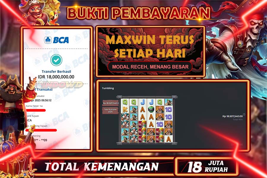 INDOWD JACKPOT SLOT PIRATE QUEST 1000 Rp18.000.000,- LUNAS