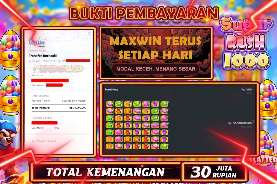 INDOWD JACKPOT SLOT SUGAR RUSH 1000   Rp30.000.000,- LUNAS