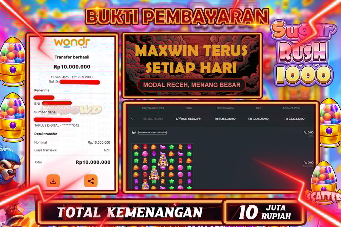 INDOWD JACKPOT SLOT SUGAR RUSH Rp10.000.000,- LUNAS