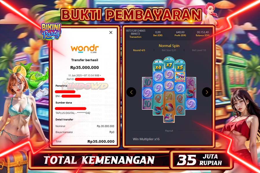 INDOWD JACKPOT SLOT BIKINI PARTY Rp35.000.000,- LUNAS
