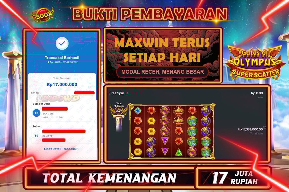 INDOWD JACKPOT SLOT GATES OF OLYMPUS SUPER SCATTER Rp17.000.000,- LUNAS