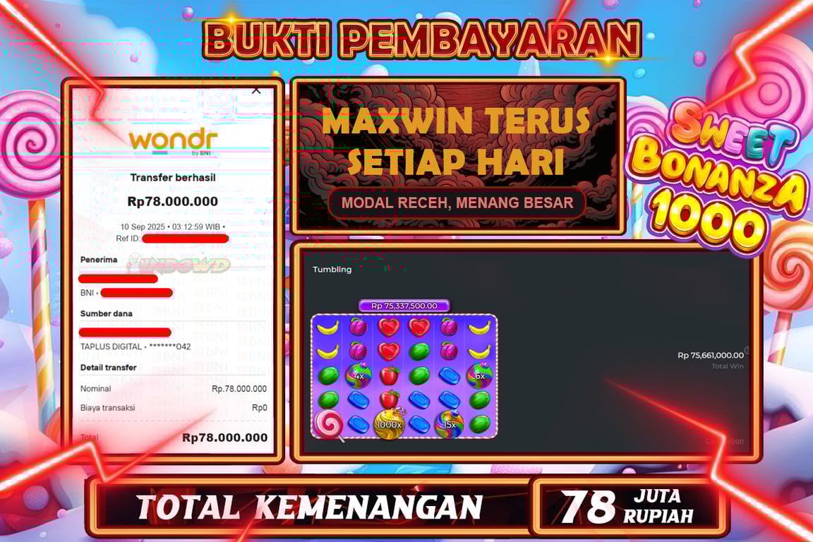 INDOWD JACKPOT SLOT SWEET BONANZA 1000 Rp78.000.000,- LUNAS