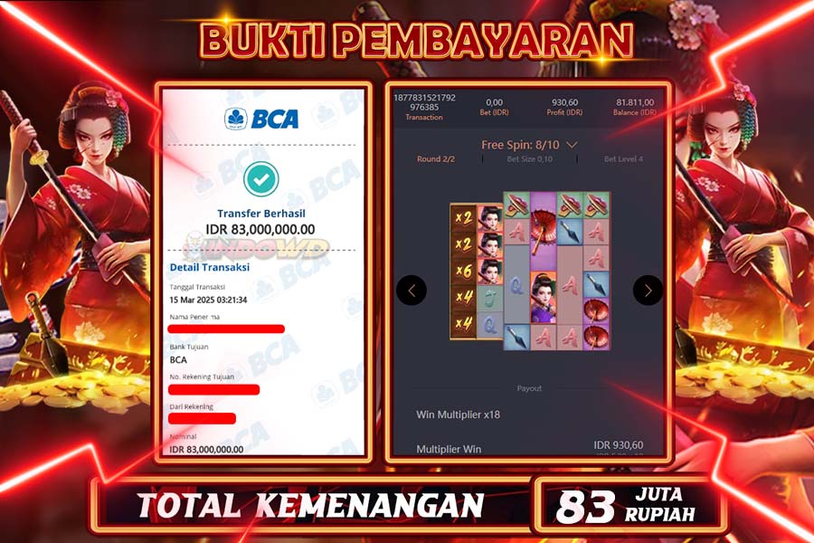 INDOWD JACKPOT SLOT GEISHAS REVENGER Rp83.000.000,- LUNAS