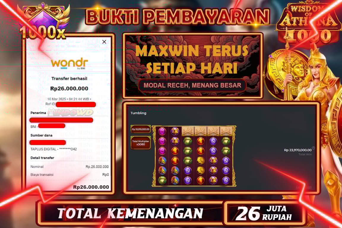 INDOWD JACKPOT SLOT WISDOM OF ATHNEA Rp26.000.000,- LUNAS
