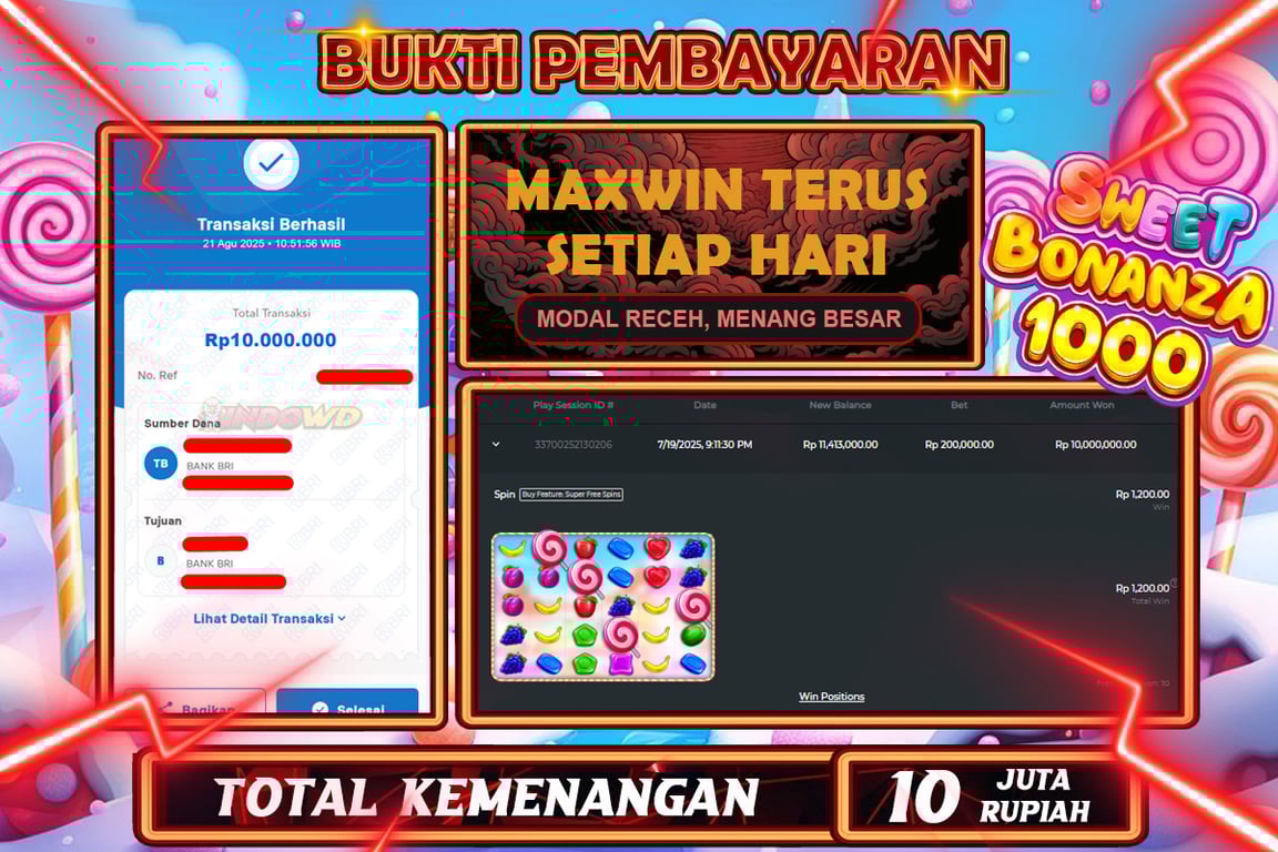 INDOWD JACKPOT SLOT SWEET BONANZA Rp10.000.000,- LUNAS