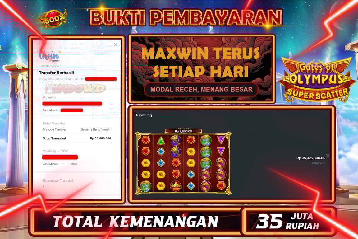 INDOWD JACKPOT SLOT GATES OF OLYMPUS SUPER SCATTER Rp35.000.000,- LUNAS