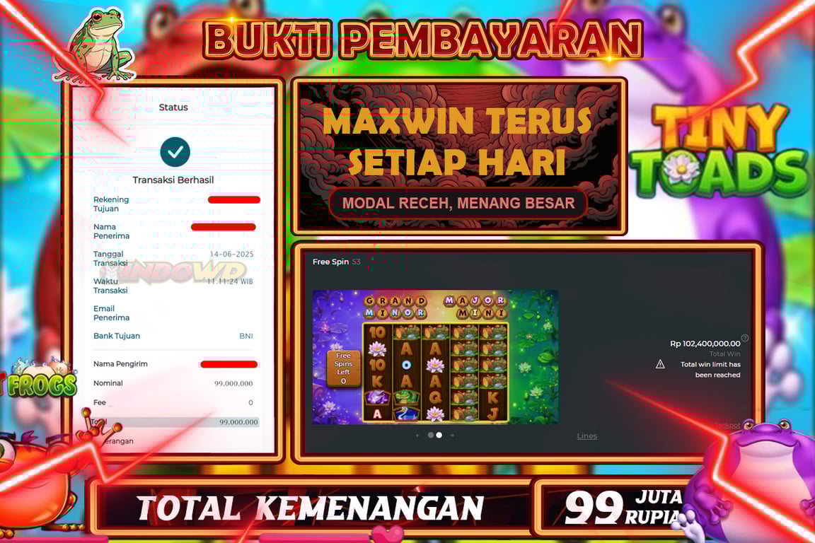 INDOWD JACKPOT SLOT TINY TOADS Rp99.000.000,- LUNAS