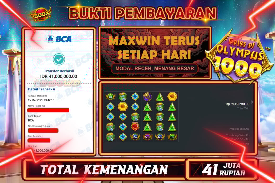 INDOWD JACKPOT SLOT GATES OF OLYMPUS 1000  Rp41.000.000,- LUNAS