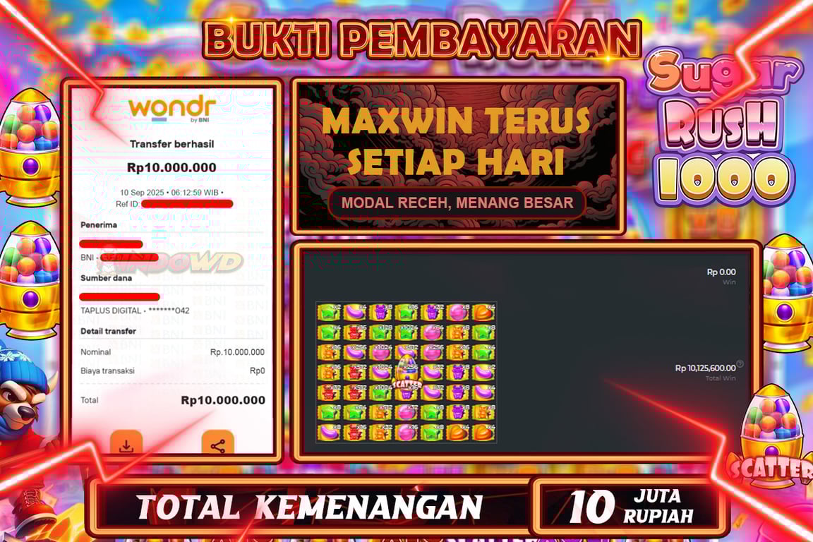 INDOWD JACKPOT SLOT SUGAR RUSH Rp10.000.000,- LUNAS