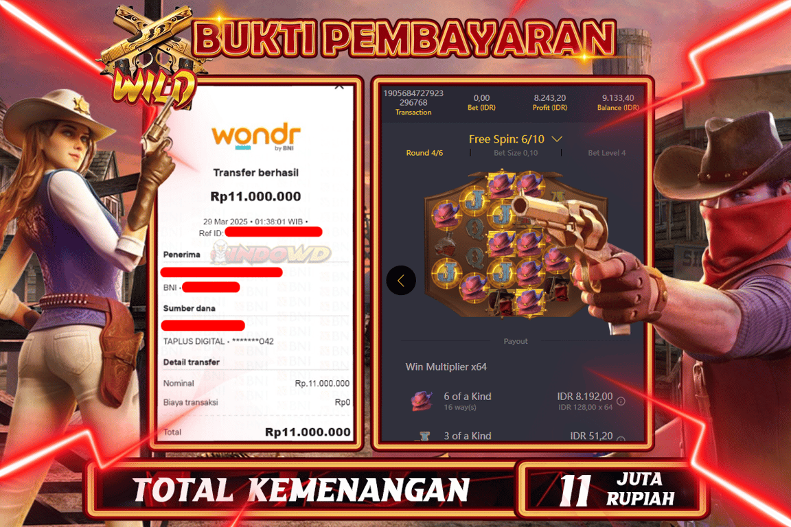 INDOWD JACKPOT SLOT WILD BOUNTY Rp.11.000.000,- LUNAS