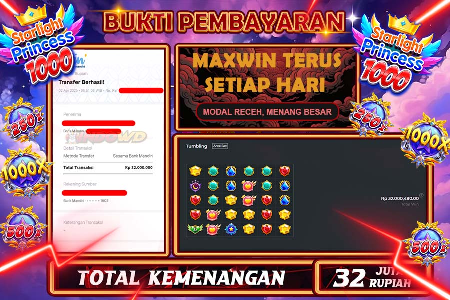 INDOWD JACKPOT SLOT STARLIGHT PRINCES 1000 Rp.32.000.000,- LUNAS