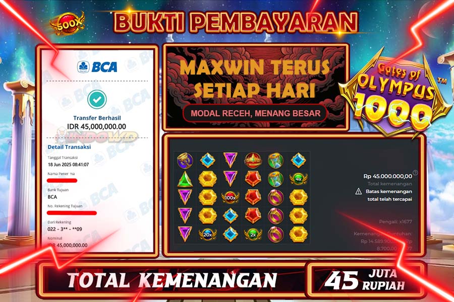INDOWD JACKPOT SLOT GATES OF OLYMPUS 1000 Rp45.000.000,- LUNAS
