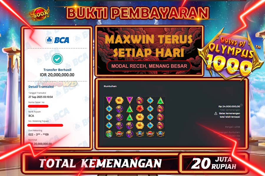 INDOWD JACKPOT SLOT GATES OF OLYMPUS 1000 Rp20.000.000,- LUNAS