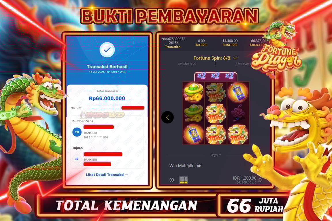 INDOWD JACKPOT SLOT FORTUNE DRAGON Rp66.000.000,- LUNAS