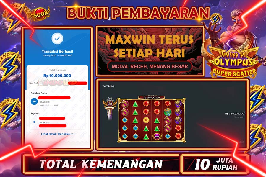 INDOWD JACKPOT SLOT GATES OF OLYMPUS SUPER Rp10.000.000,- LUNAS