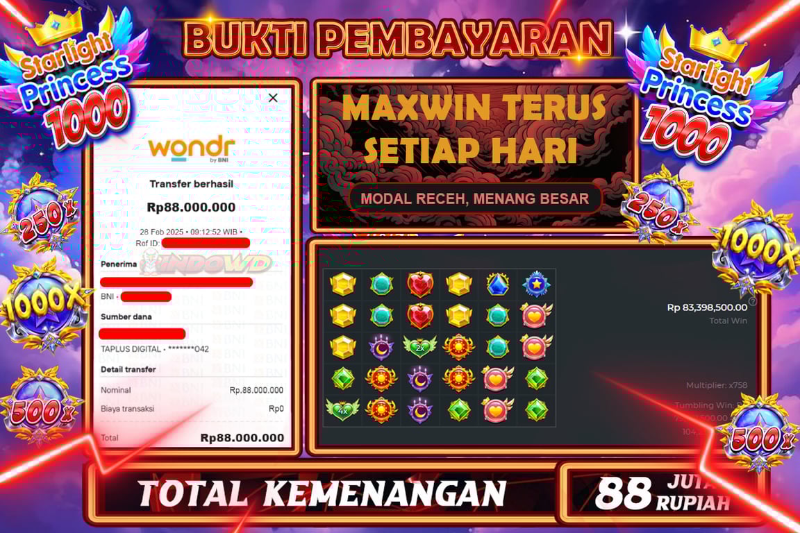 INDOWD JACKPOT SLOT STARLIGHT PRINCES 1000 Rp.88.000.000,- LUNAS