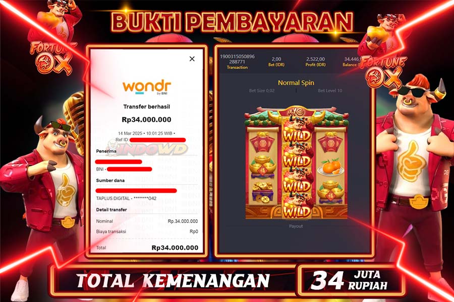 INDOWD JACKPOT SLOT FORTUNE OX Rp34.000.000,- LUNAS