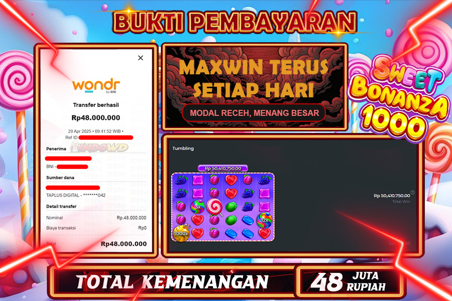 INDOWD JACKPOT SLOT SWEET BONANZA 1000 Rp48.000.000,- LUNAS