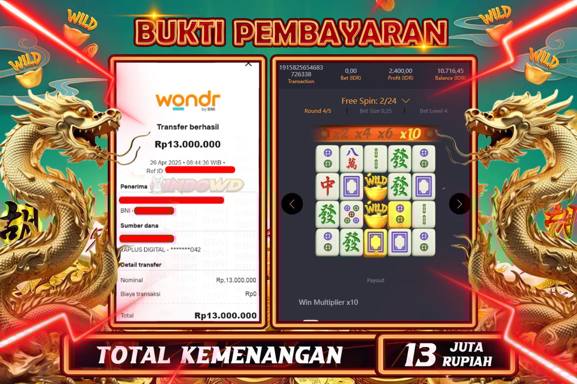 INDOWD JACKPOT SLOT MAHJONG WAYS 2  Rp13.000.000,- LUNAS