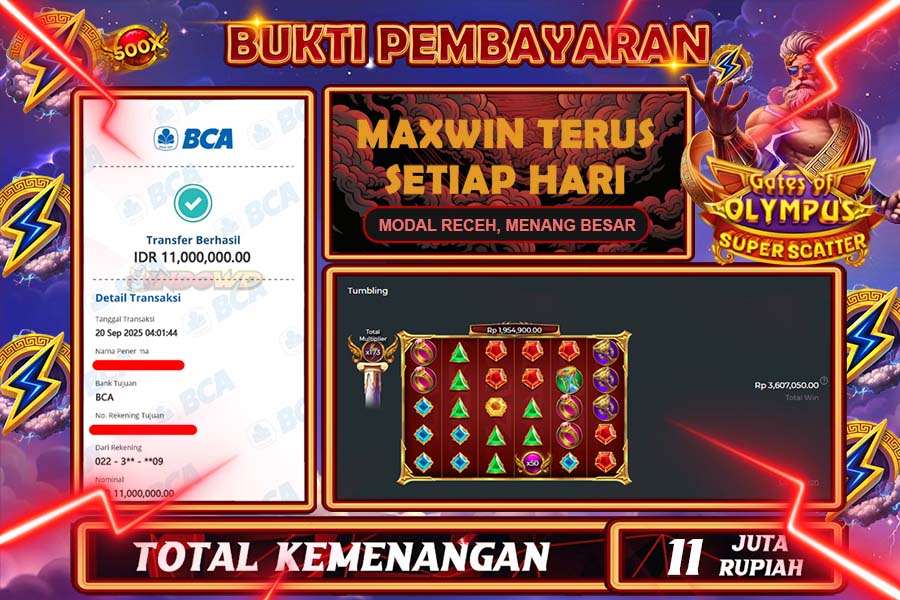 INDOWD JACKPOT SLOT GATES OF OLYMPUS SUPER Rp11.000.000,- LUNAS
