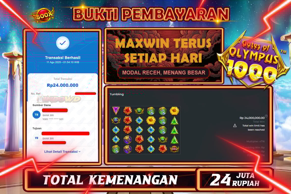 INDOWD JACKPOT SLOT GATES OF OLYMPUS 1000 Rp24.000.000,- LUNAS