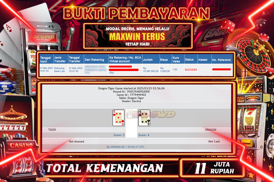 INDOWD JACKPOT LIVE CASINO Rp.11.000.000,- LUNAS