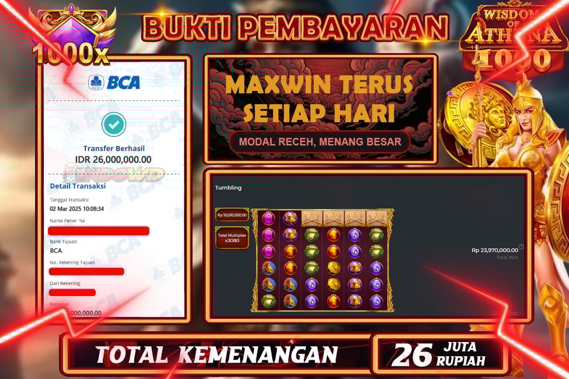 INDOWD JACKPOT SLOT WISDOM OF ATHENA 1000 Rp26.000.000,- LUNAS